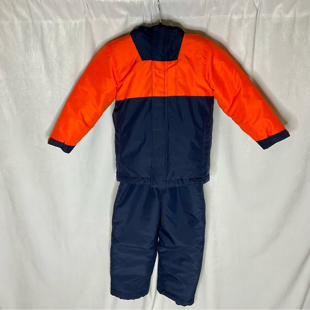 Children’s Place 3 Piece Set Coat, Fleece Jacket, Snow Bib Blue Orange Size 5T